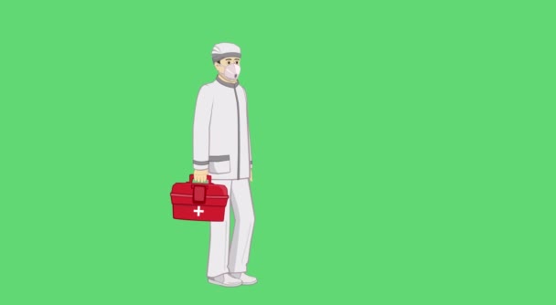 Animation Man Doctor Walking Medical Box His Hands Medical Mask — Stock Video