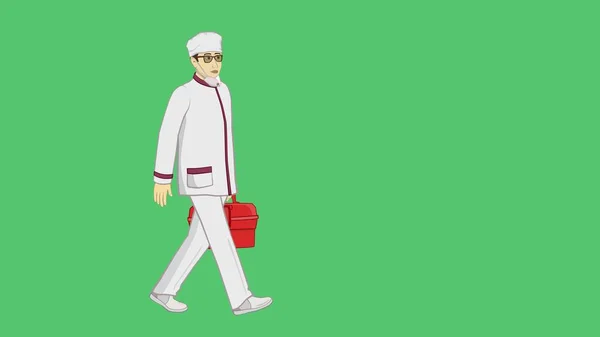 Animation Man Doctor Walking Medical Box His Hands Medical Mask — Stock Photo, Image