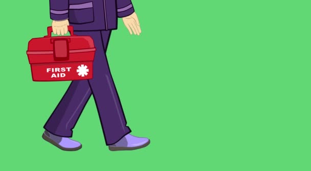 Animation Man Doctor Walking Medical Box His Hands Shooting Waist — Stock Video