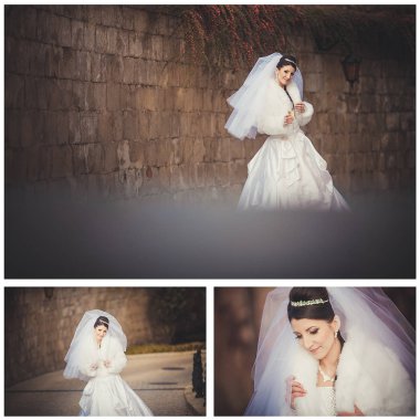 Düğün fotoğrafları kolaj. Gelin ve damat. Sesi görüntü.