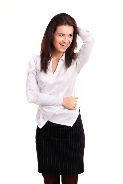 Portrait of a happy young business woman standing, isolated on w — Stock Photo, Image