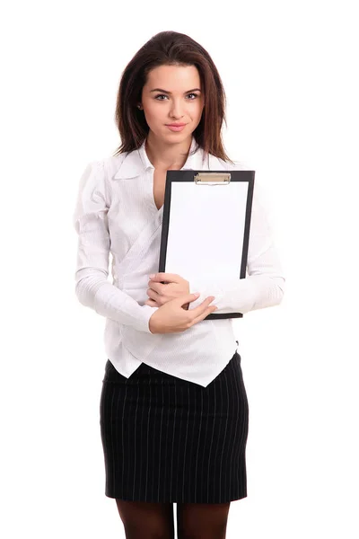 Isolated Studio Picture Of A Female Salesman Or Business Woman — Stock Photo, Image