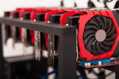Cryptocurrency arka plan (araştırma sondaj platformu), yakın çekim Gpu dizisi