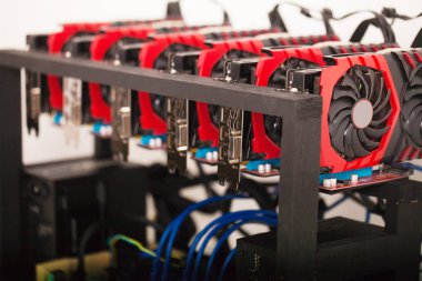 Cryptocurrency arka plan (araştırma sondaj platformu), yakın çekim Gpu dizisi