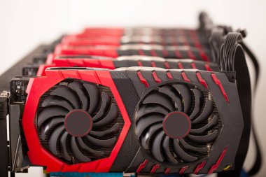 Cryptocurrency arka plan (araştırma sondaj platformu), yakın çekim Gpu dizisi