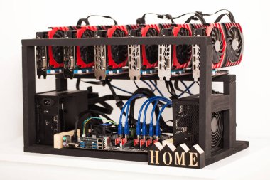 Cryptocurrency arka plan (araştırma sondaj platformu), yakın çekim Gpu dizisi