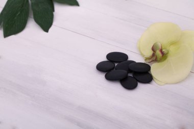 Spa beyaz orkide masaj taşlarla