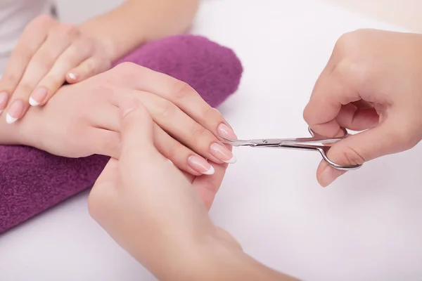 Nail Care And Manicure. Closeup Of Beautiful Female Hands Applyi — Stock Photo, Image