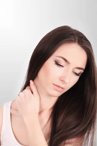 Tired Neck. Beautiful Young Woman Suffering From Neck Pain. Attr — Stock Photo, Image
