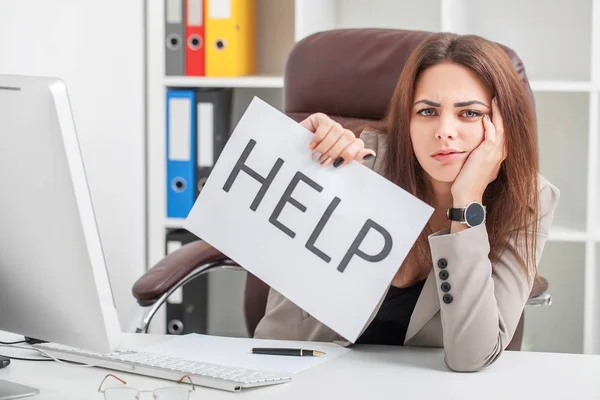 Stress. Unhappy Young Business woman,  needs help to manage work — Stock Photo, Image