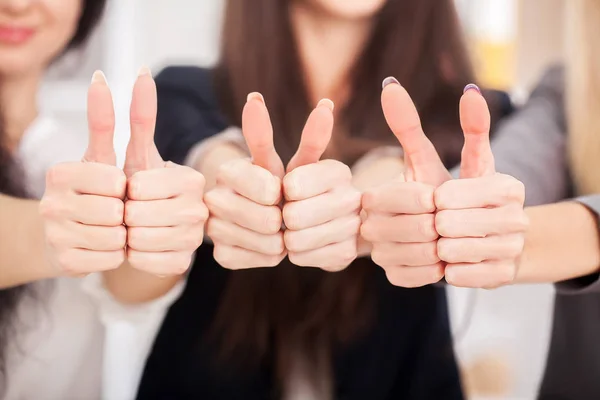 Team. Three business partners keeping thumbs up — Stock Photo, Image