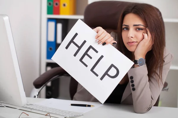 Headache and Stress at Work. Portrait of Young Business Woman at — Stock Photo, Image