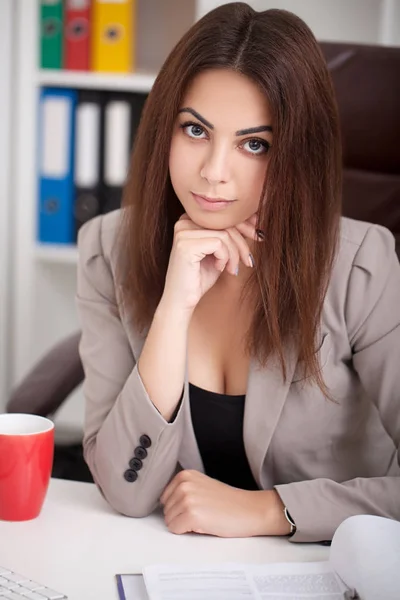 Podnikatelé. Portrét ženy v kanceláři. Krásné Confiden — Stock fotografie