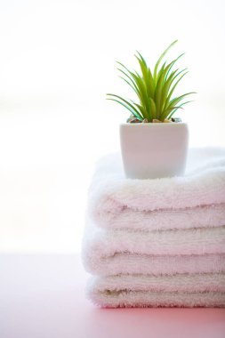 Spa gevşemek ve konsept banyo, renkli karyolası yığın temiz banyo Havlu