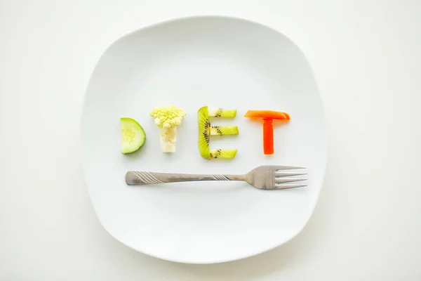Δίαιτα. γραμμένο με λαχανικά στην έννοια της υγιεινής διατροφής — Φωτογραφία Αρχείου