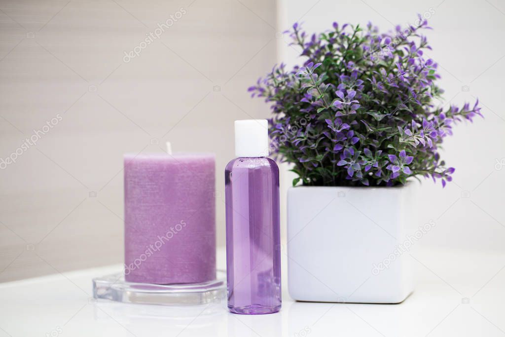 Shower supplies. Composition cosmetic products of spa treatment.