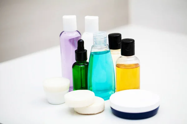 Shower supplies. Composition cosmetic products of spa treatment.