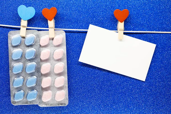Pill for mens health and Valentine day background.