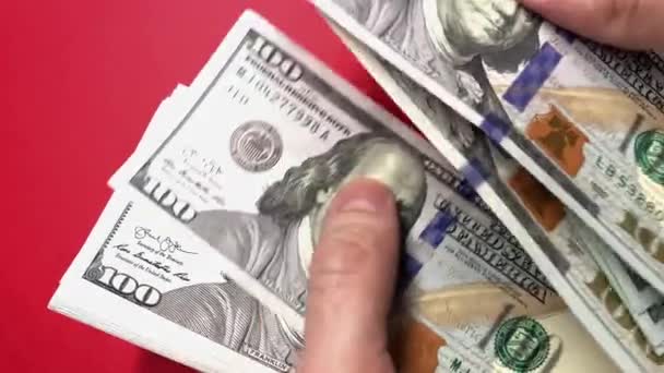 Counting dollars 100 banknotes. Real time full hd video footage. — 图库视频影像