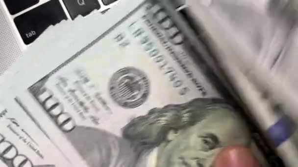 Counting dollars 100 banknotes. Real time full hd video footage. — 图库视频影像