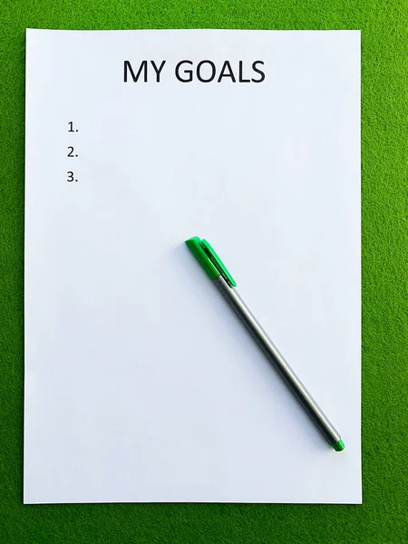 Document with title my goals, top view. — Stock Photo, Image