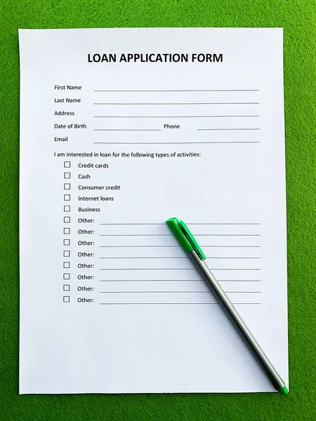 Document with title loan application form, top view — Stock Photo, Image