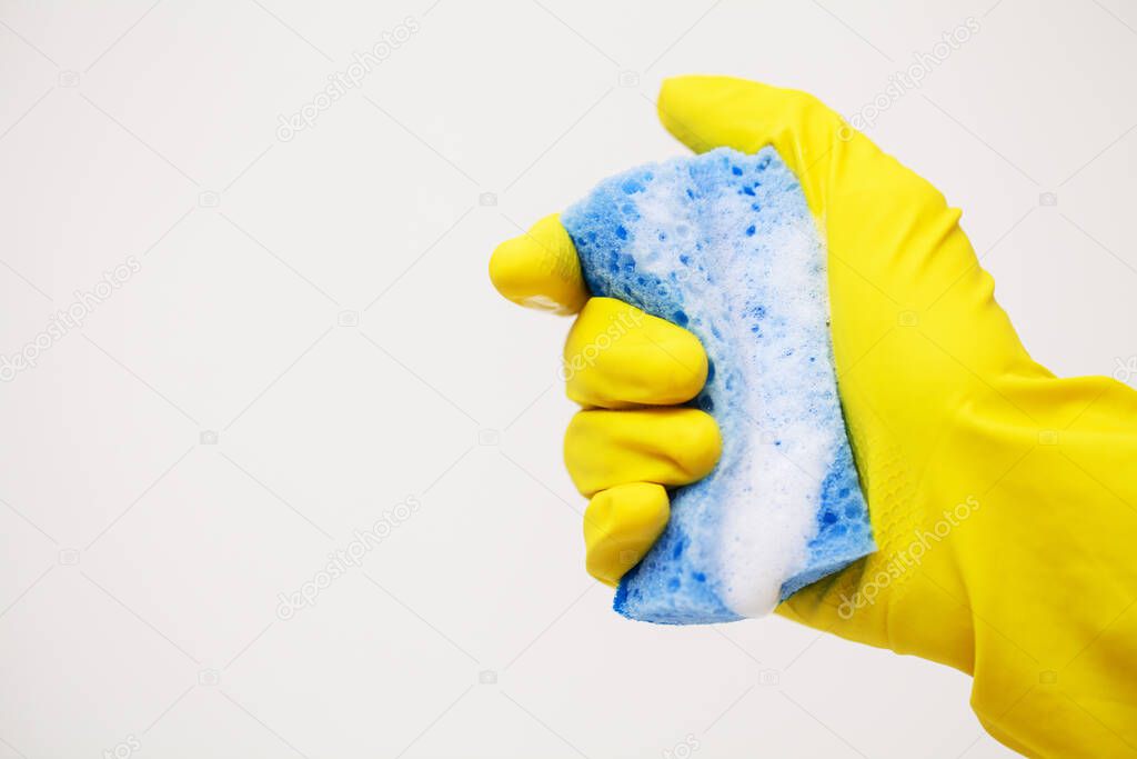 Product for professional cleaning on white wall background