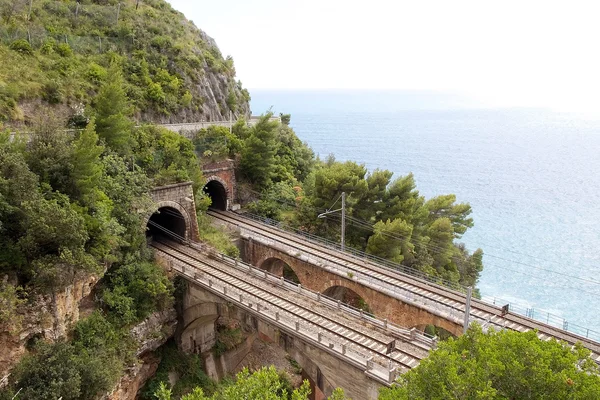 Железная дорога вдоль побережья Чиленто, Италия — стоковое фото