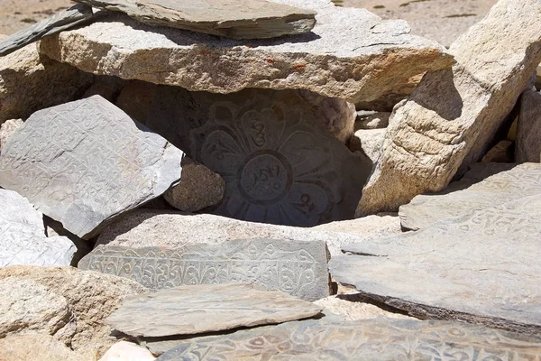 Mani stones at the Tso Moriri Lake in Ladakh, India