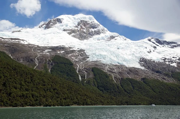 Blick auf Gletscher und Wälder vom argentinischen See, Argentinien — Stockfoto