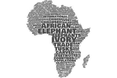 Afrika haritasında fildişi ve fil kelime bulutu 