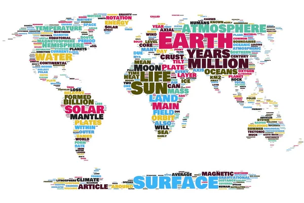 Slovní oblačnost mapy Země — Stock fotografie