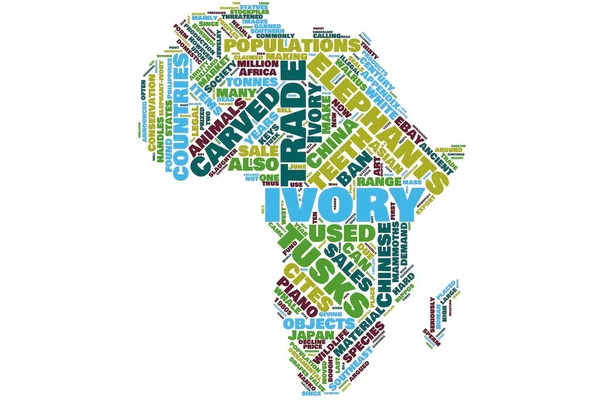Ivoire et éléphant dans le nuage de mots de carte d'Afrique — Photo