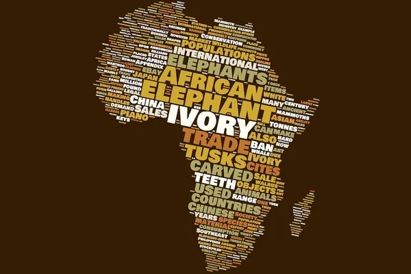 Elefántcsont és elefánt az afrikai térkép szó felhő — Stock Fotó