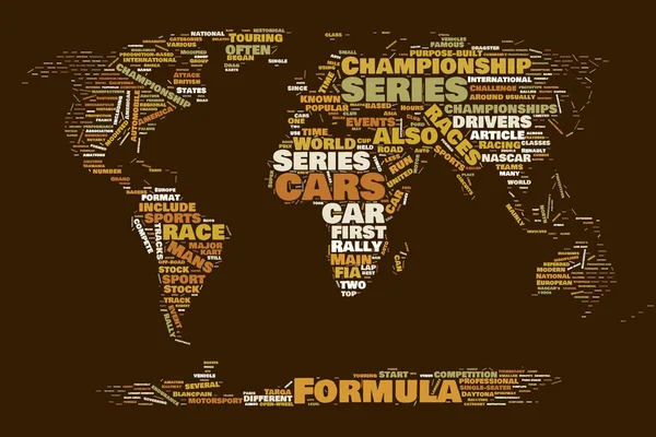 Auto racen wereld vorm woord cloud — Stockfoto