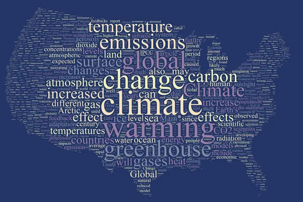 Mudanças climáticas Estados Unidos mapa nuvem de palavras — Fotografia de Stock