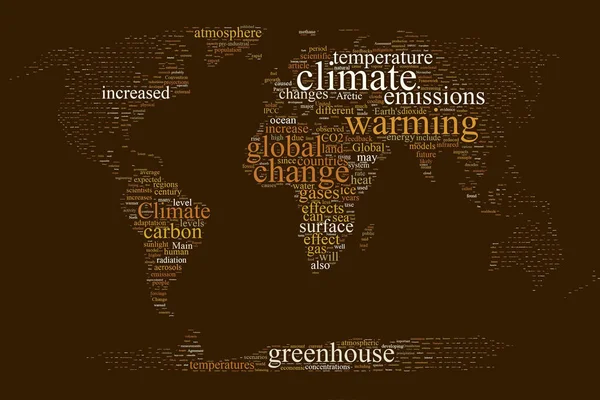 Mudança climática mapa mundial nuvem de palavras — Fotografia de Stock