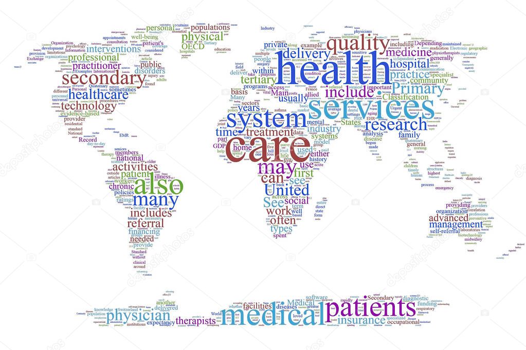 Health care world map word cloud