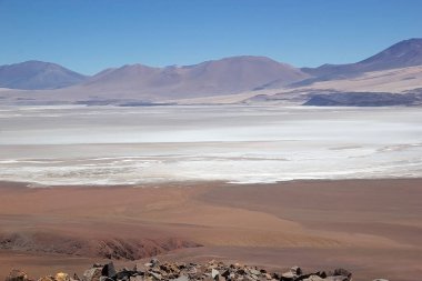 Salar de Arizaro, Puna de Atacama, Arjantin 'de. Arizarolu Salar, Kuzey-Batı Arjantin 'de And Dağları' nın büyük bir tuz dairesidir ve 1600 kmq 'lık bir alanı kaplar.