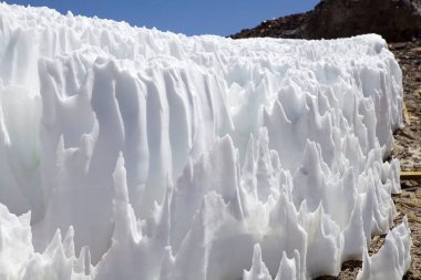 Field of penitentes along the road from La Casualidad to Mina Julia at the Puna de Atacama, Argentina. Penitentes are snow formation found at high altitudes. They take the form of elongated, thin blades of hardened snow or ice, closely spaced and poi clipart