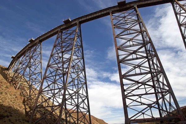 La Polvorilla viaduct in Salta Province at the Puna de Atacama, Argentina. The viaduct is run by the Train to the Clouds, a tourist train service in the Andes mountain range, over 4200 m