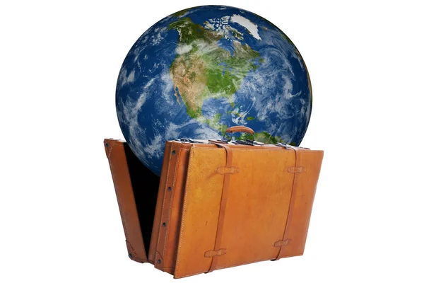 Amerika Birleşik Devletleri Haritalı Dünya Açık Bir Bavuldan Çıkar Çoklu — Stok fotoğraf