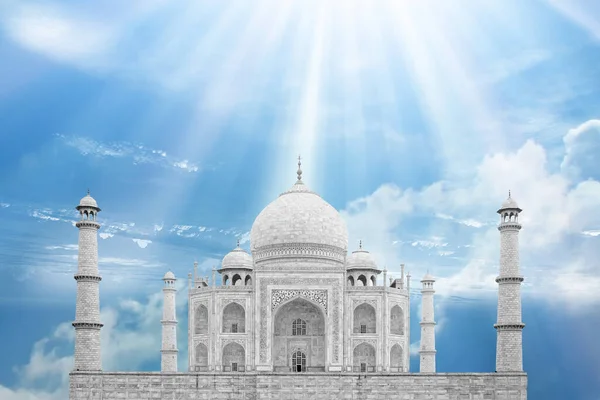 Taj Mahal Corona Del Palacio Mausoleo Mármol Blanco Marfil Orilla —  Fotos de Stock