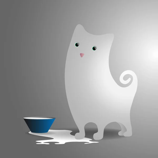 Mignon chat blanc avec du lait . — Image vectorielle