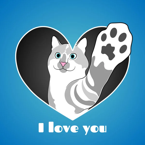 猫在蓝色的心 — 图库矢量图片