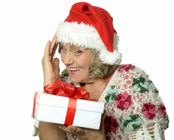 Senior woman with gift — Stock Photo, Image