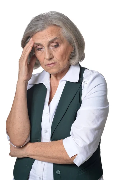 Стрессовая пожилая женщина — стоковое фото