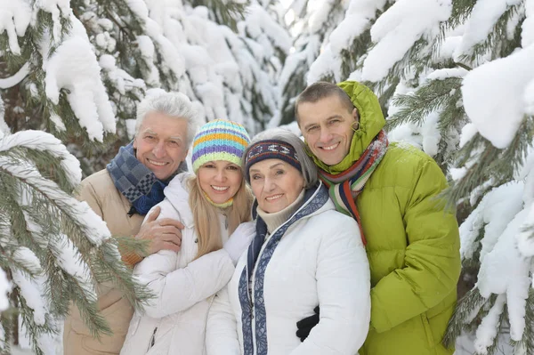 Familie im Winterwald — Stockfoto