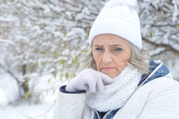 Mujer mayor en el parque de invierno —  Fotos de Stock