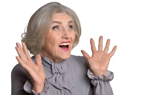 Exited senior woman — Stock Photo, Image